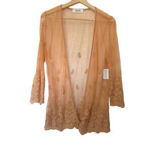 MOD Womens Lace Kimono Cardigan Sheer peach Size S